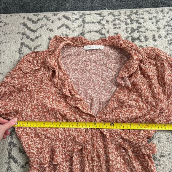 Lush Rust Floral V-Neck Ruffle Midi Dress Size Small - Picture 5 of 6